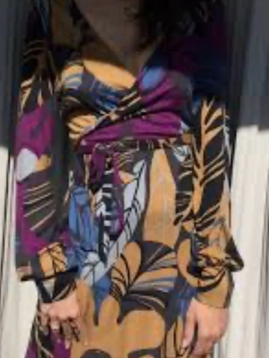 Vintage Missoni Long-Sleeve Floral Wrap Dress in Mustard, Purple & Blue - Picture 6 of 11